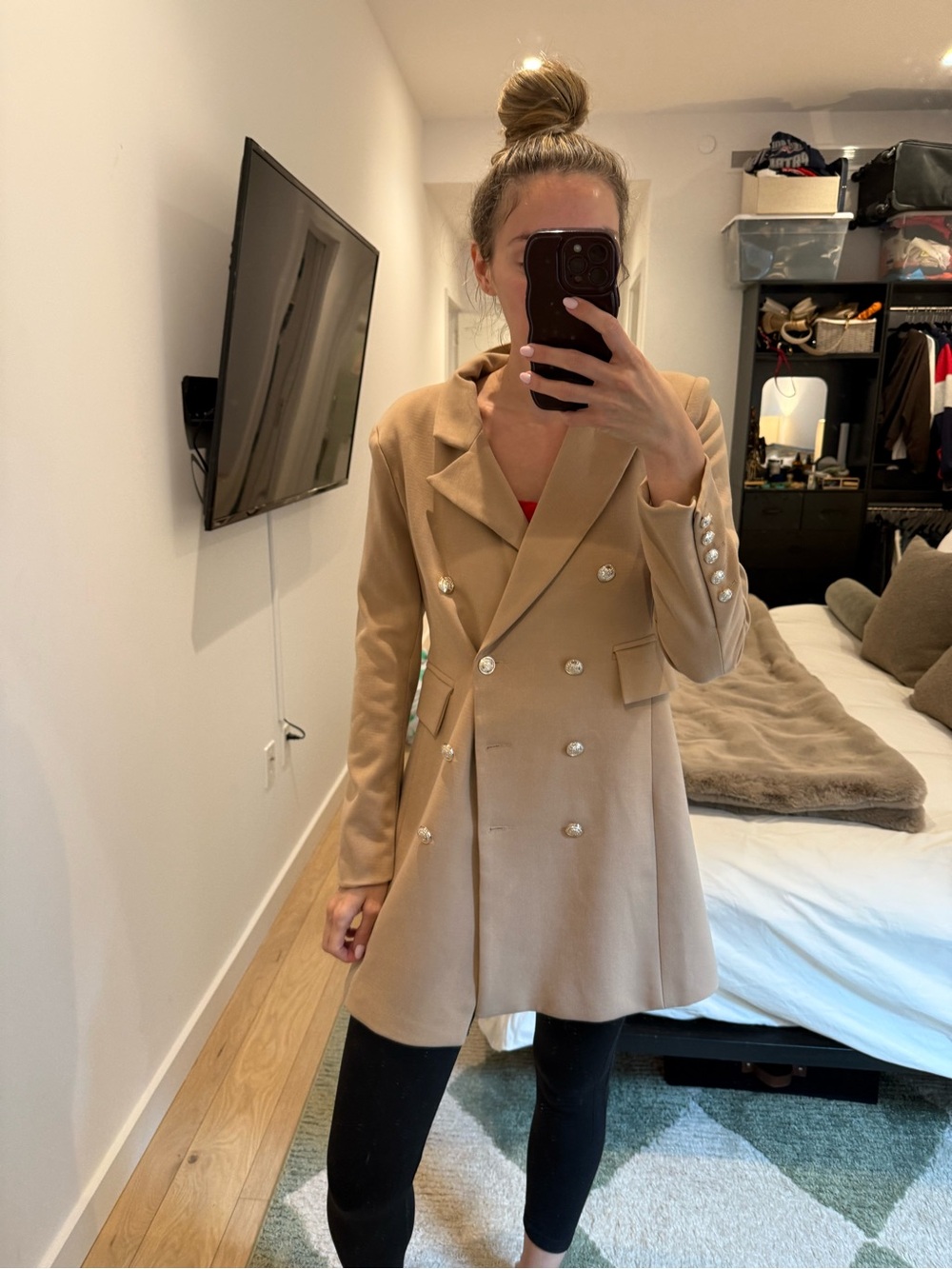 Lulu's Camel Double-Breasted Long Blazer - Picture 4 of 4